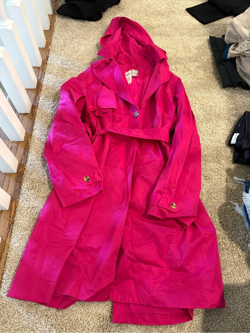 NWT Chicos Women's Hooded Trench Coat - Bright Pink